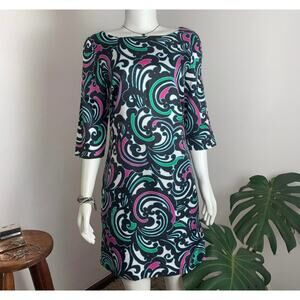 Banana Republic Factory Paisley 3/4 Sleeve Dress Womens Size 8 Retro Navy Pink